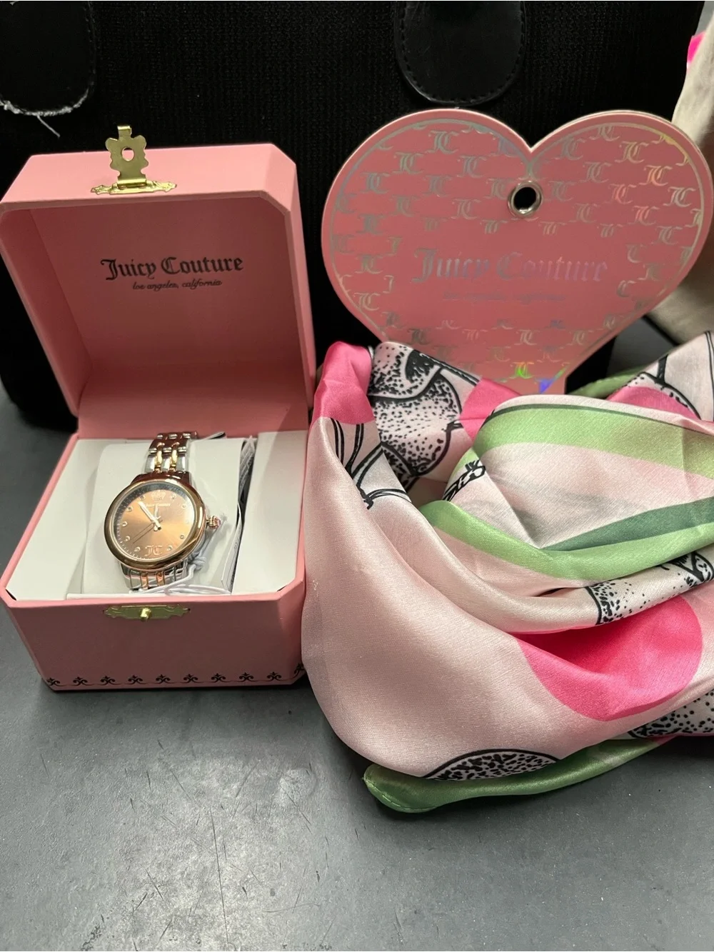 NIB Juicy Couture Women's Rose Gold Tone Bracelet Watch - JC Scarf included